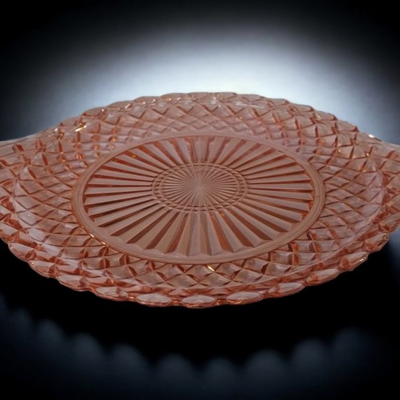 1930s Anchor Hocking Waterford Waffle Pattern Pink Depression Glass Platter - Picture 2 of 9